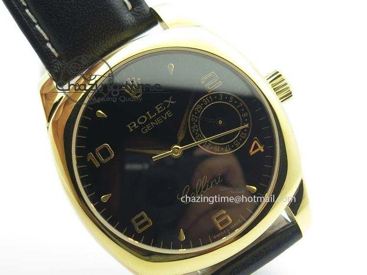 AAA Replica Watches YG On 3879 Numeral Black Leather Cellini Dial A Date Strap Black NewStyle Markers 0101